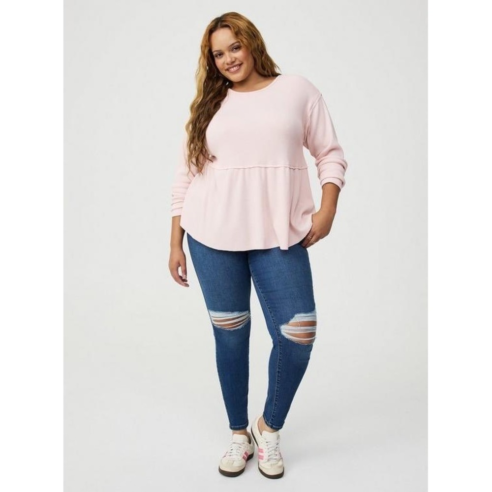 Torrid Women's 4X Pink Thermal Crew Neck Long Sleeve Top Lotus Waffle Knit